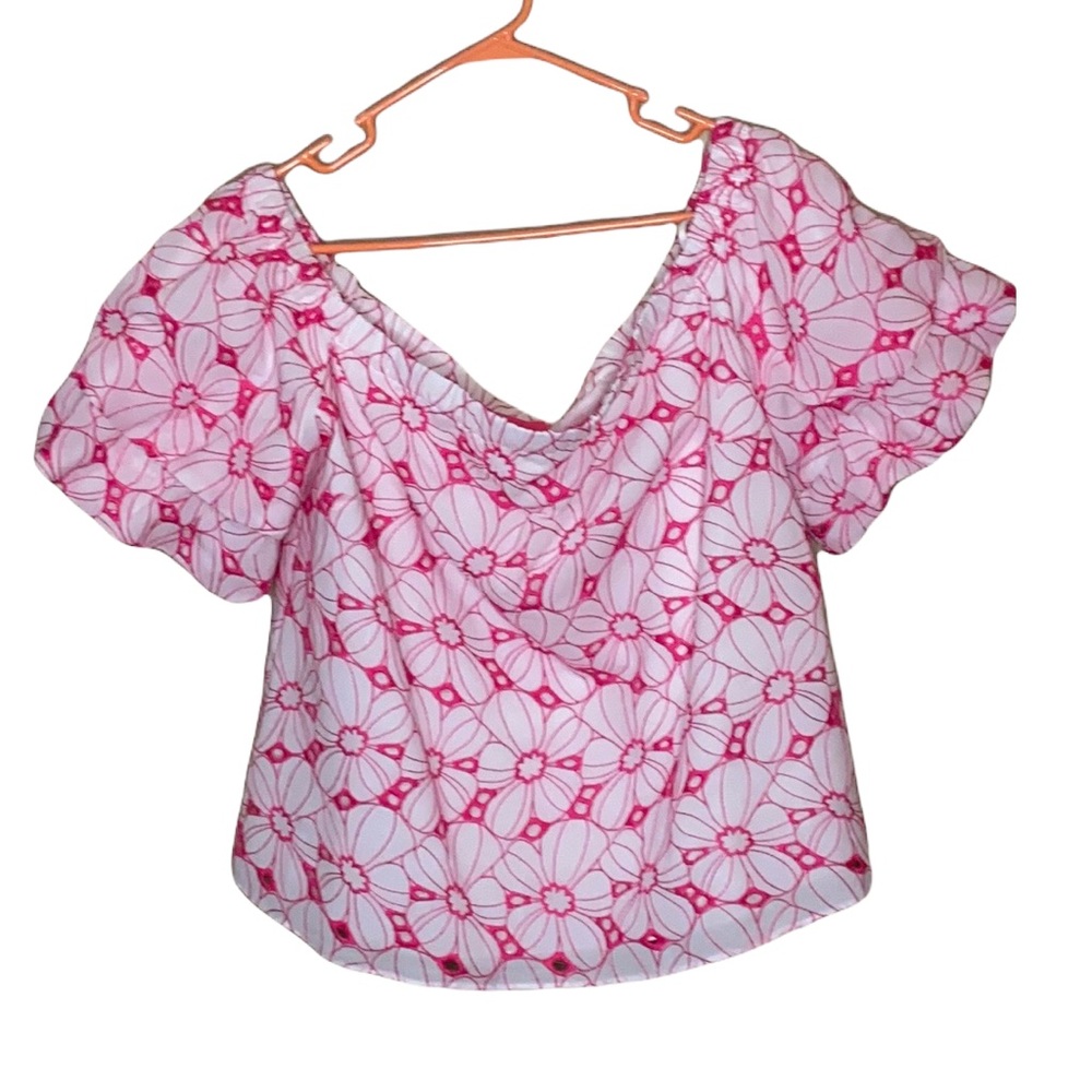 Lilly Pulitzer Pink and White Floral Off-Shoulder Top